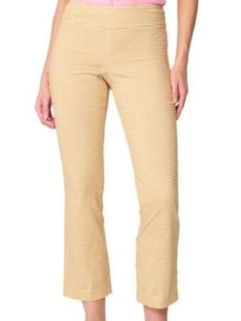 J.McLaughlin Ivy Gingham Pants Tan/Cream Check Pull On Stretch - Size 12